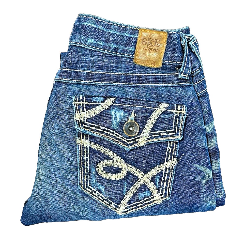 BKE Womens Madison Bootcut Jeans Size 26 Blue Low Rise Contrast Stitch Y2K